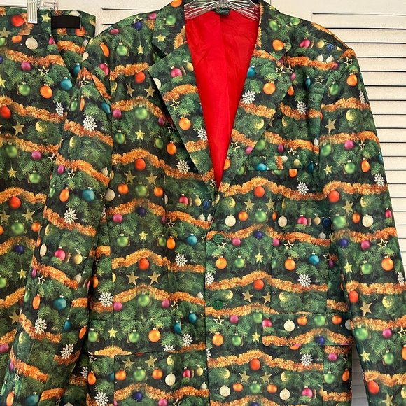 Mens LIFE OF THE PARTY Sz M Multi-Color Christmas Tree Jacket and Pants Suit FUN - Picture 3 of 13